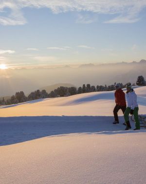 Der mühsame Aufstieg lohnt sich! Danach geht es in rasanter Fahrt durch die glitzernde Winterlandschaft, wieder hinunter ins Tal.