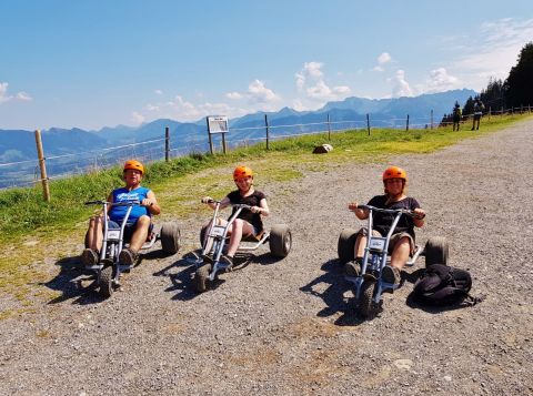 Action while mountain carting at the Hörnerbahn in the Allgäu.