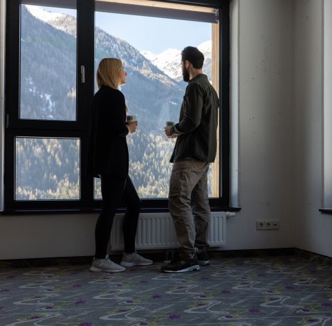 Enjoy the view of the mountains during the break