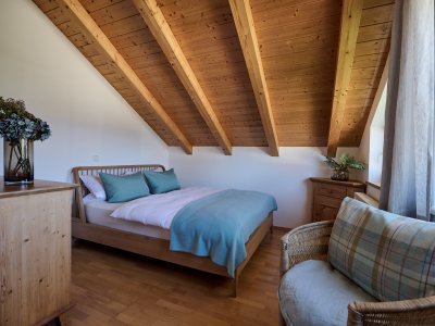 15 qm, ein 1,60cm-Bett und ein eigenes kleines Bad hat das Einzelzimmer neben der Ferienwohnung WiesenBlick.