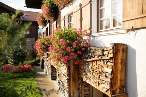 Holzbieg und Blumen