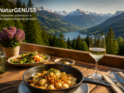 Genießen von Essen mit Blick auf die Berge Menschen essen in einem Restaurant mit Blick auf die Berge und den See. Die Umgebung hat Pflanzen und klare Luft.