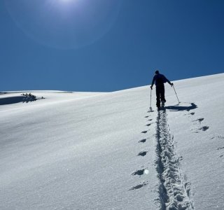 Aufstiegsspur einer Skitour im Tiefschnee, Allgäuer Alpen