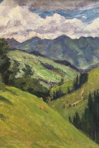 Otto Modersohn, Weidende Gämsen am Hang des Bergundletals 