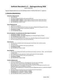 Beitragsordnung und Spielgebühren GCO ab 01.08.2026