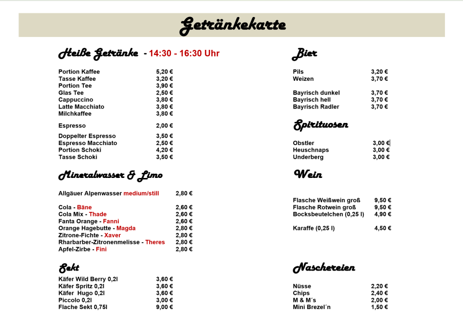 Getränke März 2026