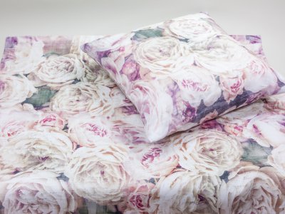 Decke und Kissen Vintage Rose Leinen (00057)