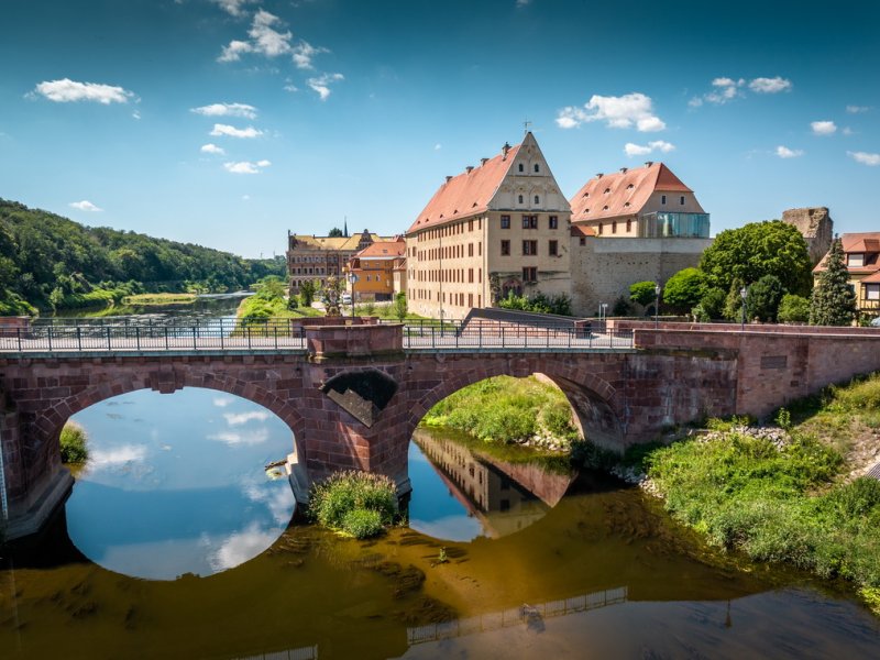 Grimma - Stadtansicht | Pöppelmannbrücke | Schloss