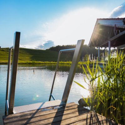 Über den Einstieg gelangen Haubers Gäste in den Natursee, um sich im Sommer zu erfrischen.