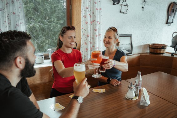 Beisammensein in der Stube des Hörnerhauses In der Stube des Hörnerhauses kannst Du gemeinsam mit Deinen Freunden auf eine gute Zeit anstoßen und es Dir gut gehen lassen.