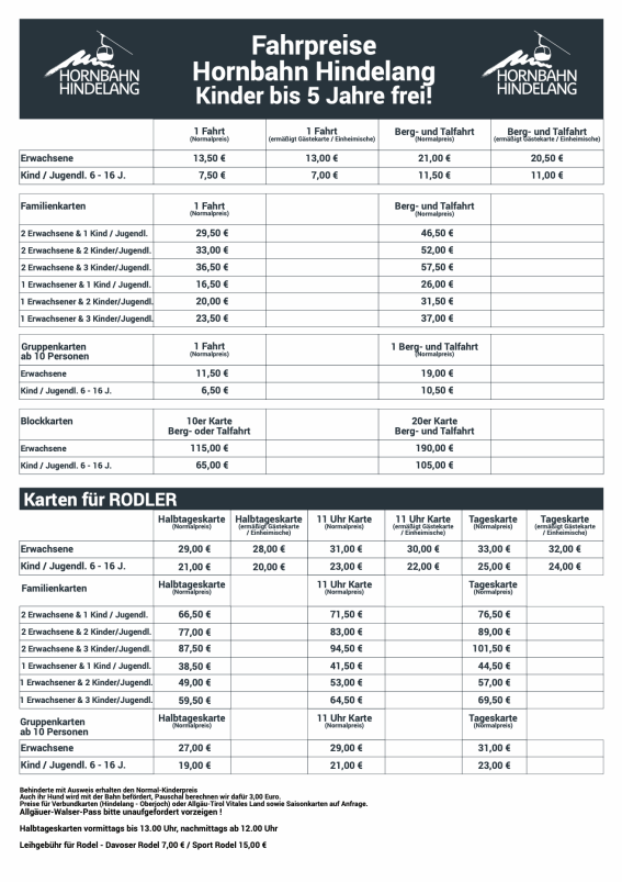 Preisliste Winter 25/26 Neu
