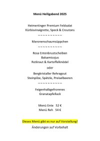 Menü Heiligabend 2025