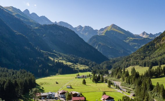 Luftaufnahme von der Birgsau im Sommer