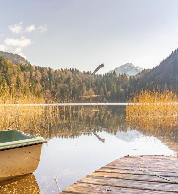 Freibergsee Herbst mit Boot