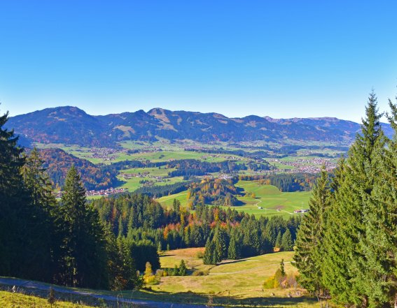 Ausblick vom Wallraffweg auf die Hörnerkette und ins Illertal