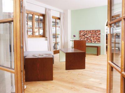 Durch das geräumige und helle Wohnzimmer der neuen Ferienwohnung Mohren haben Sie direkten Zutritt zum Freisitz.