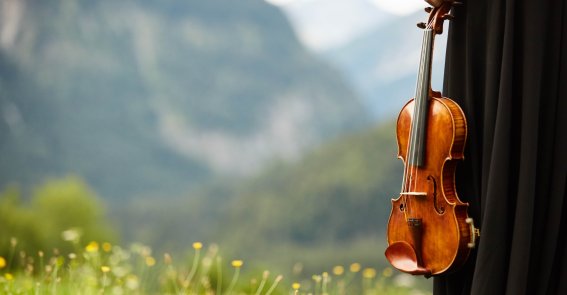 Musikerin mit Geige beim Oberstdorfer Musiksommer mit Alpenpanorama