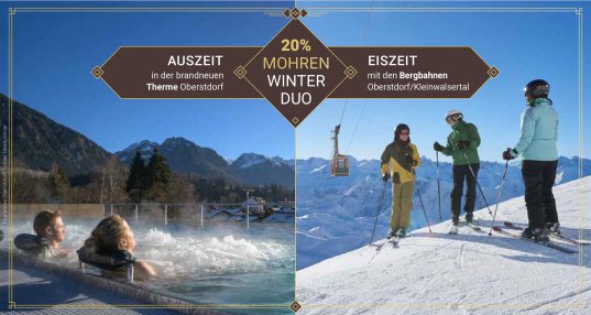 HM Gutschein-Winter-Duo Mohren-Winter-Duo: Gutschein über 20% Ermäßigung in der Therme Oberstdorf und für den Skipass.