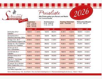 Preisliste 2026-2