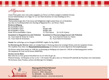 Allgemeines zur Preisliste