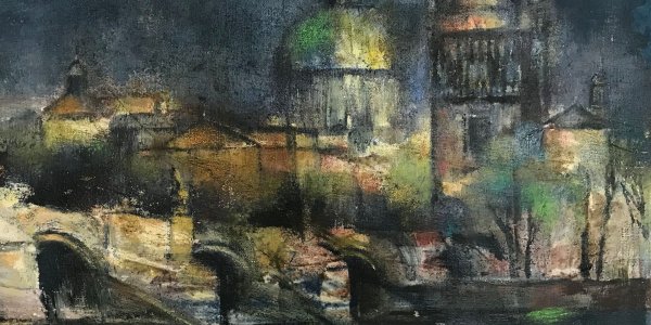 Erhard Astler: Karlsbrücke zu Prag, 1959, Öl auf Leinwand, 76 x 97 cm