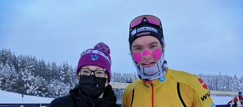 Silbermedaillengewinner Friedrich Moch und Marita Kaipainen in Vuokatti bei der U23 WM