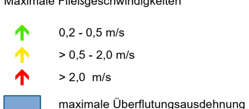 Legende Fließpfeile mit Überflutungsausdehnung