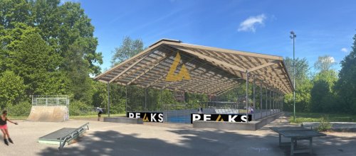 So soll die Freiluftsporthalle am Schulzentrum aussehen. Fotomontage: Projektgruppe