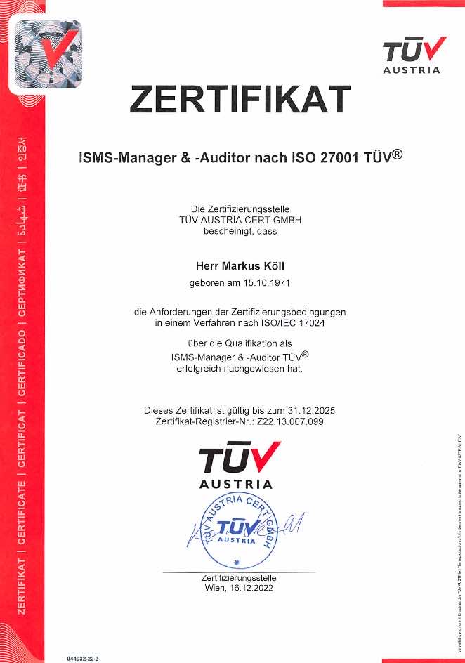 ISMS-Manager &-Auditor nach ISO 27001 TÜV