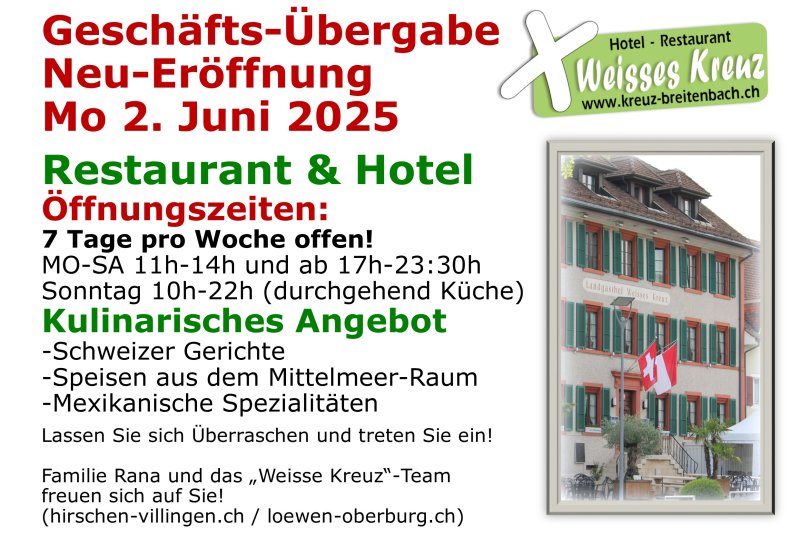 Plakat Neueröffnung für Menukasten und Internet