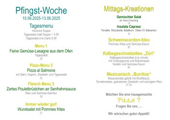 Tagesmenu 10 - 13. Juni 2025