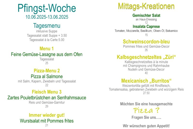 Tagesmenu 10 - 13. Juni 2025