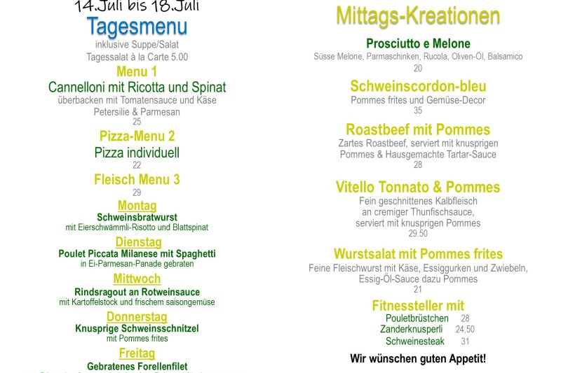 Tagesmenu 14.07. - 18.07.