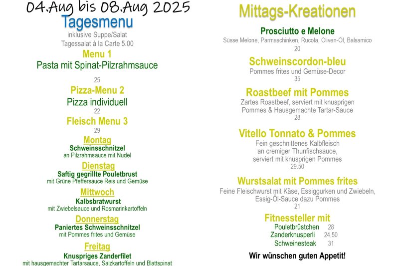 Tagesmenu 04.08. - 08.08.2025