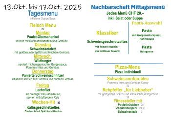 Tagesmenu 13.Okt. bis 17.Okt. 2025