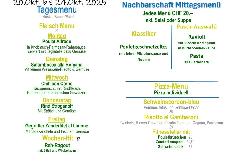 Tagesmenu 20.10.-24.10.2025