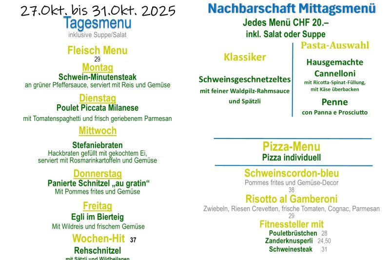Tagesmenu 27.10.-31.10.2025