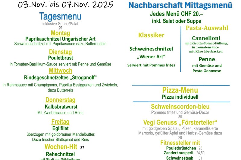 Tagesmenu 03.11.-07.11.2025