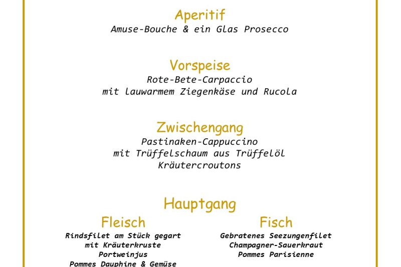 NEUE JAHR MENU