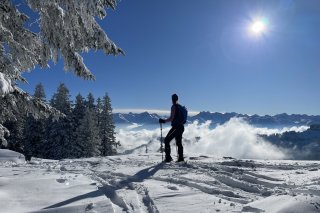 Schneeschuhwanderung-Mucha-Ferienwohungen-Bolsterlang Schneeschuhwanderung vom Parkplatz Grasgehren auf den Wannenkopf mit herrlicher Aussicht