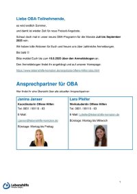 Informationsbrief zum FBB-OBA-Programm von Juli bis September 2025