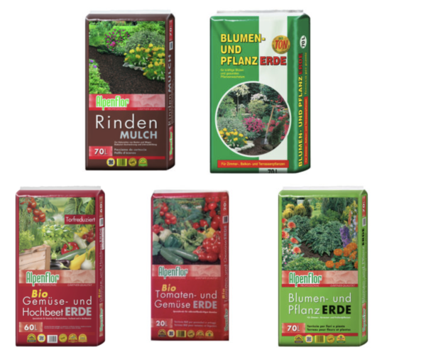 Verschiedene Erden und Mulch für den Garten