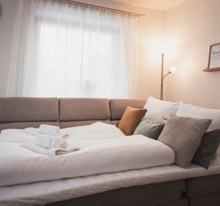 Wohnzimmer mit Schlafcouch - Family Aparts Steinbock