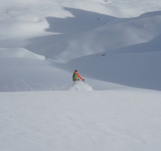 Abfahrt von Piz Campagnung, 2.825 m, Juleirpass, Schweiz