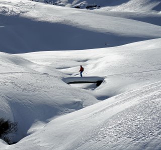 Abfahrt vom Piz Scalotta, Bivio, Julierpass, Schweiz
