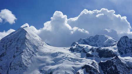 cumulus bewölkung, gletscher, berge