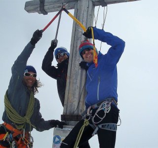 Bergsteiger am Gipfel, Dreiländerspitze