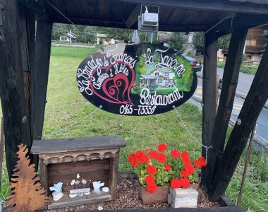 Schild, rote Blumen