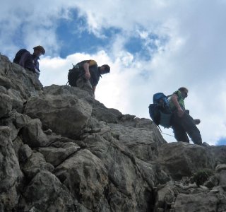 Bergsteiger im Abstieg, Hochvogel, Luitpoldhaus