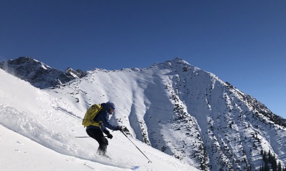 skifahrer bei der abfahrt, lechtaler alpen